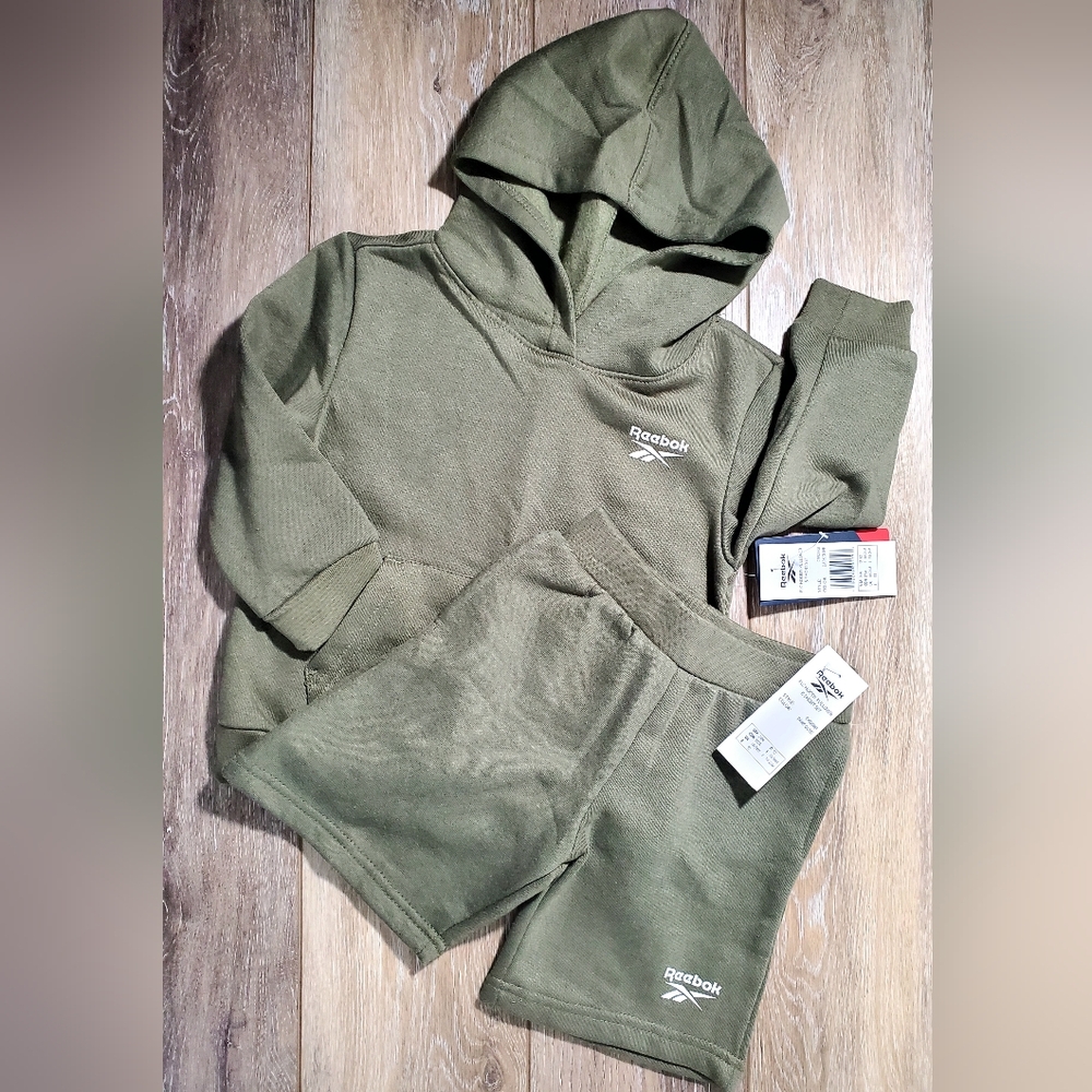 Reebok Olive Green Fleece Hoodie and Shorts Jogger Set Size 24M